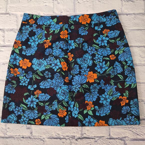 NWT Loft Pencil Skirt Forest Blooms Blue Black Orange Floral Woven Lined size 8 - Picture 4 of 10